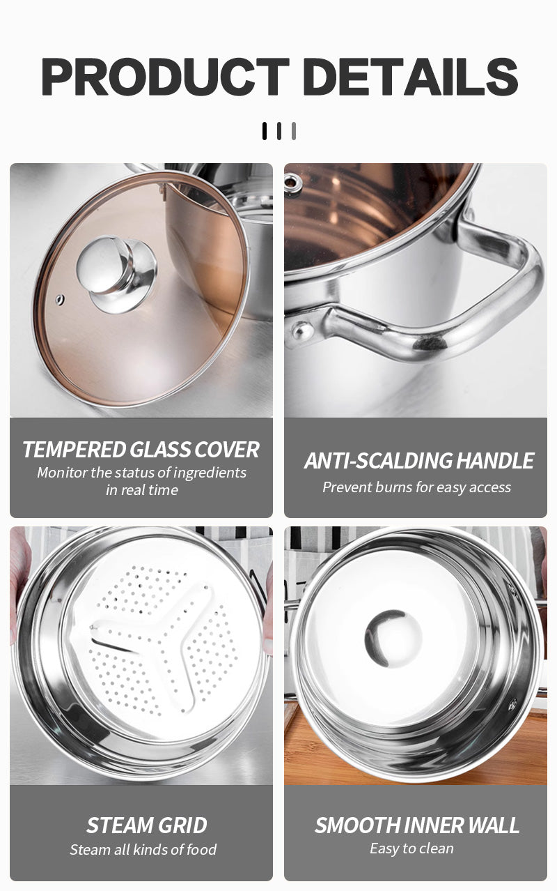 20cm steel diamond double ear steaming soup pot