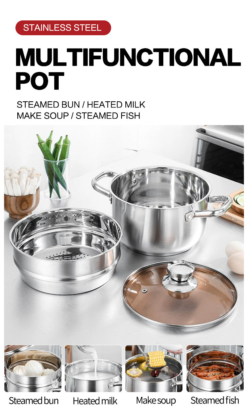 20cm steel diamond double ear steaming soup pot