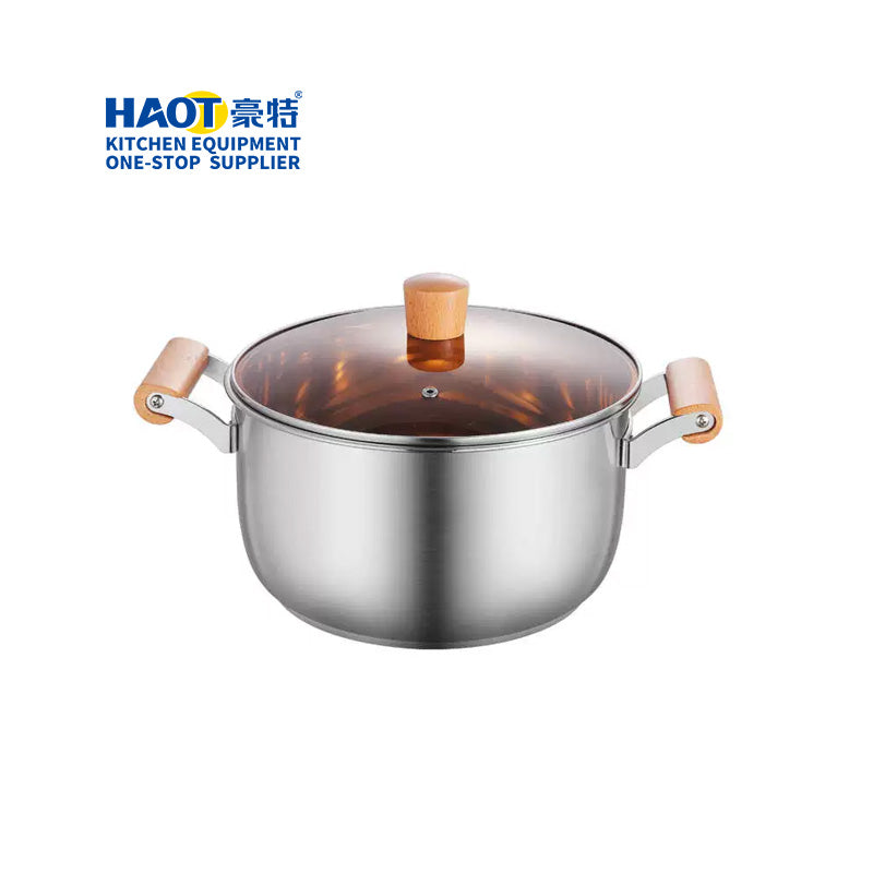 Shide 20cm Stainless Steel Soup Pot with Wooden Handles