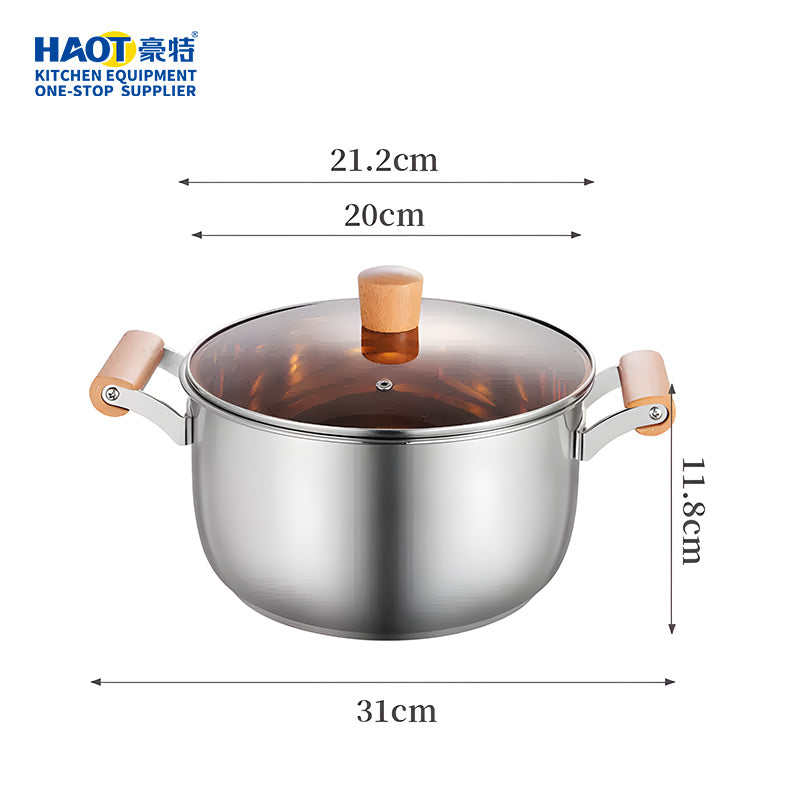 Shide 20cm Stainless Steel Soup Pot with Wooden Handles