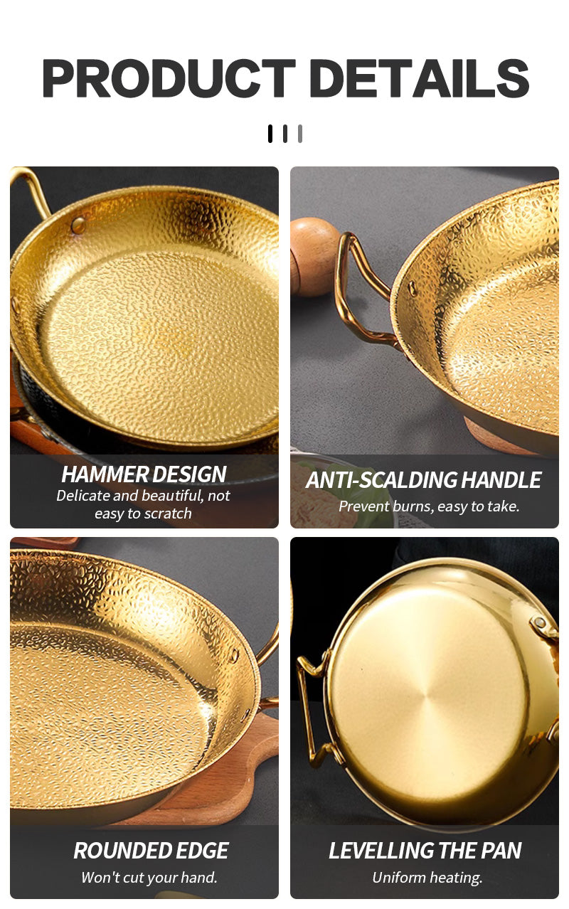 30cm Golden Stainless Steel Sukiyaki Pan with Snowflake Pattern