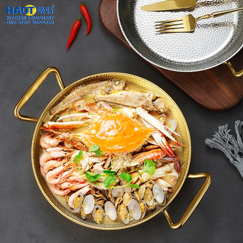 30cm Golden Stainless Steel Sukiyaki Pan with Snowflake Pattern