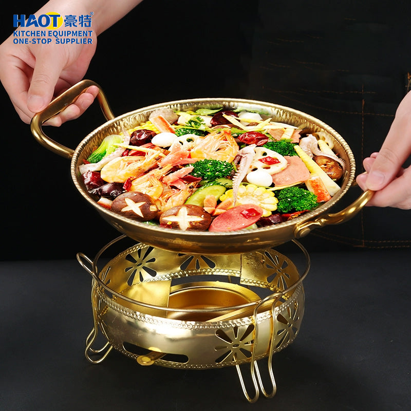 30cm Golden Stainless Steel Sukiyaki Pan with Snowflake Pattern