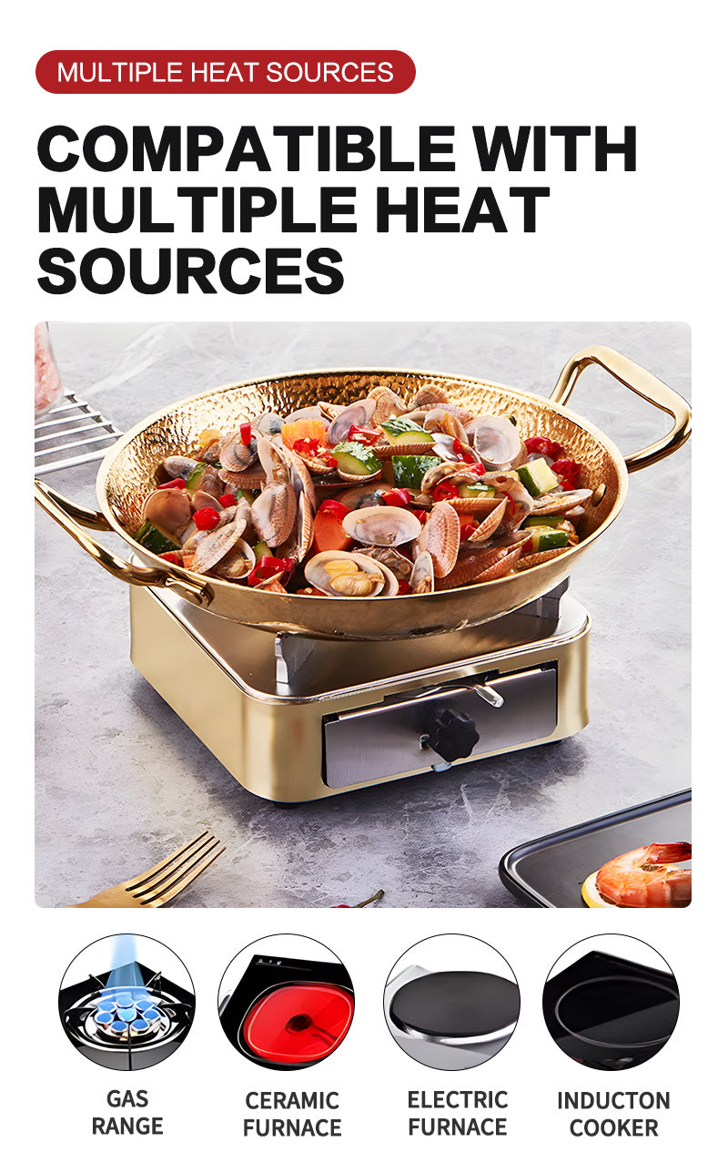 30cm Golden Stainless Steel Sukiyaki Pan with Snowflake Pattern