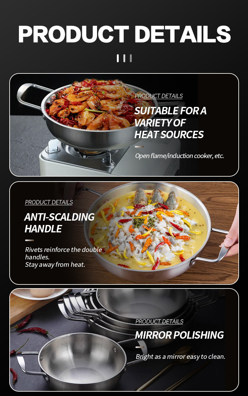 30CM Seamless Stainless Steel Hot Pot with Cool-Touch Handles
