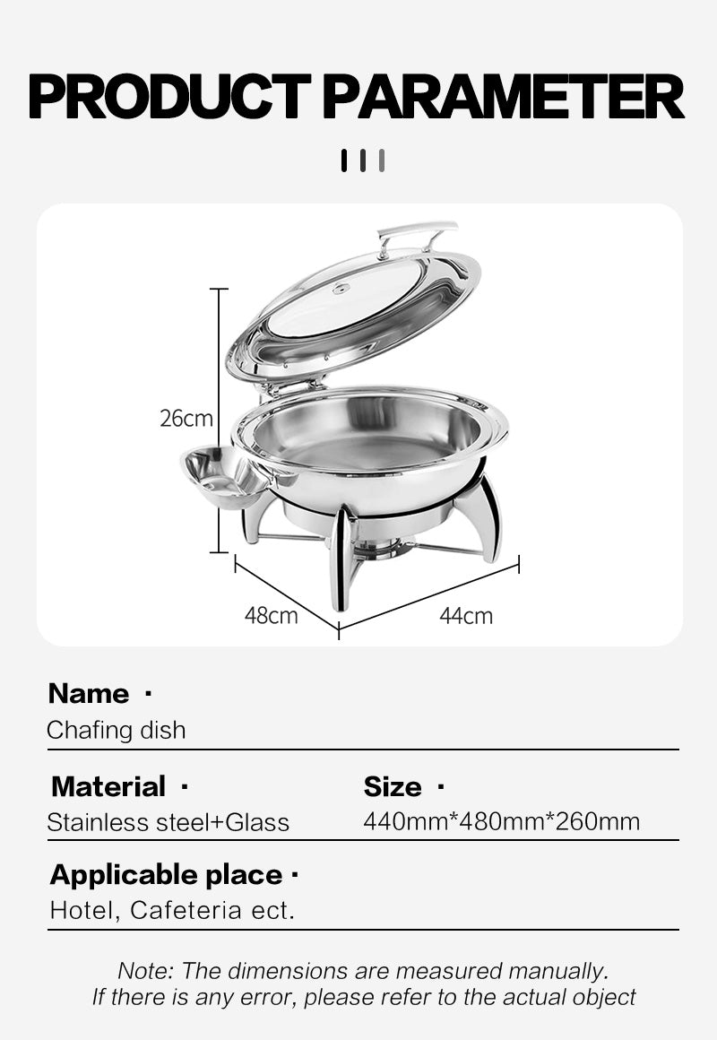 Stainless Steel Buffet Food Warmer Chafing Dish with Display Round Glass Lids