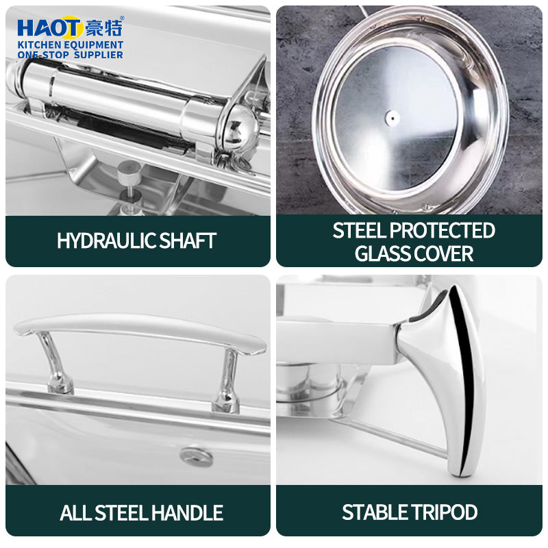 Stainless Steel Buffet Food Warmer Chafing Dish with Display Round Glass Lids