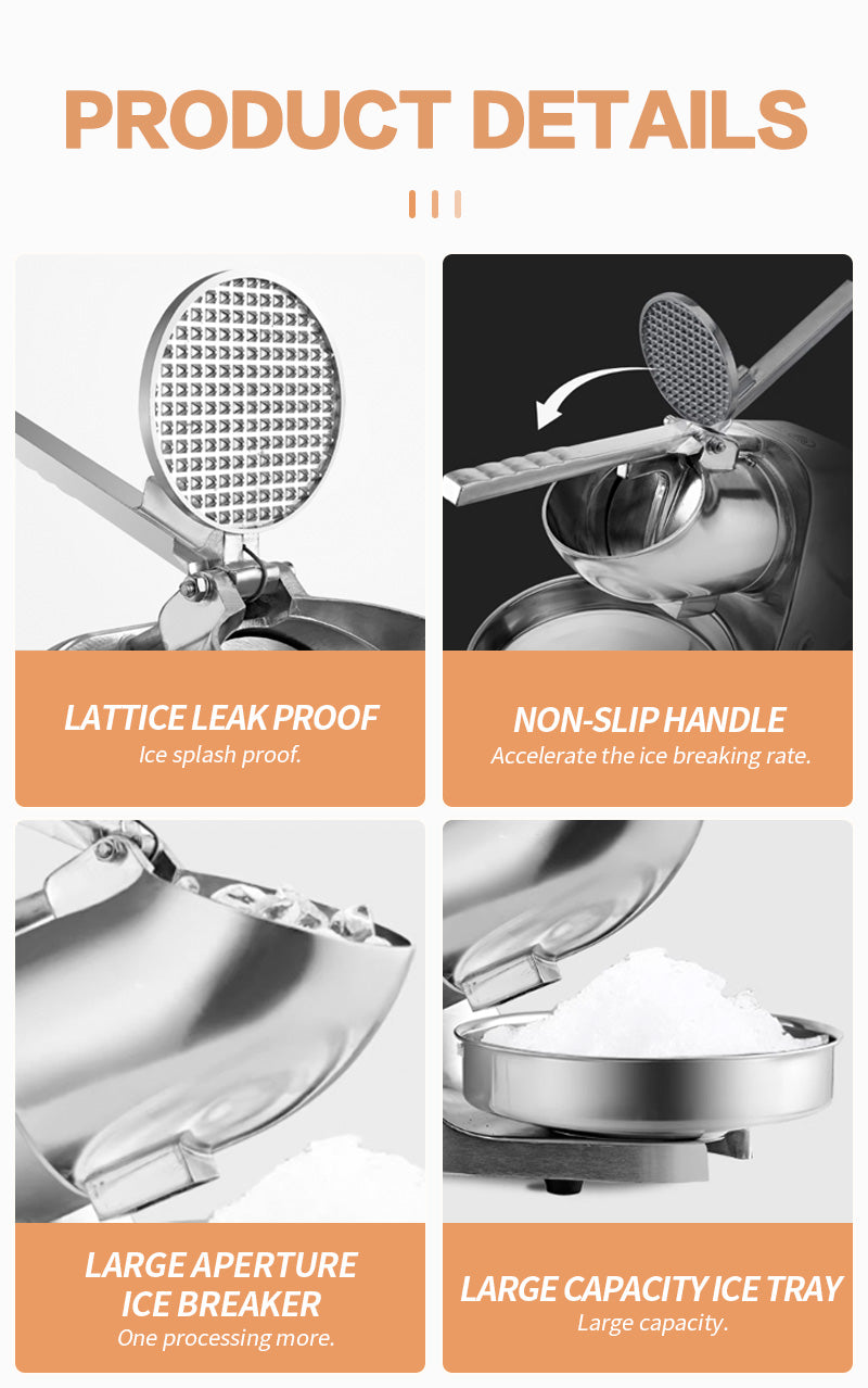 85kg/h Commercial Ice Crusher โ Heavy-Duty Stainless Steel Electric Ice Shaver for Snow Cones, Cocktails & More