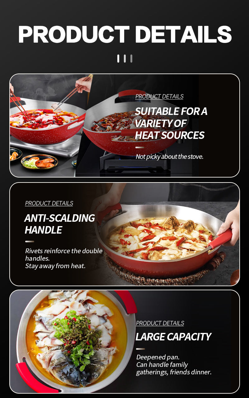 32cm Red-Handled Aluminum Hot Pot with Detachable Handles