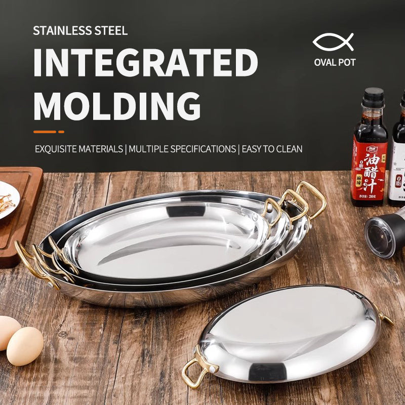 Stainless steel egg shaped double ear pan with gold plating