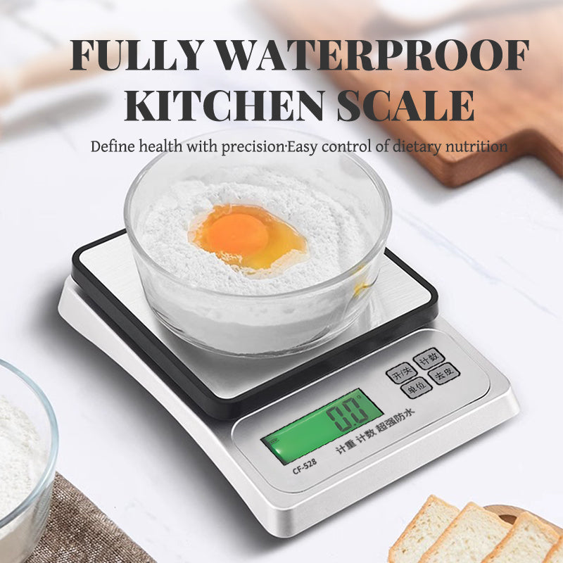 Silver waterproof electronic kitchen scale 3kg/0.1g