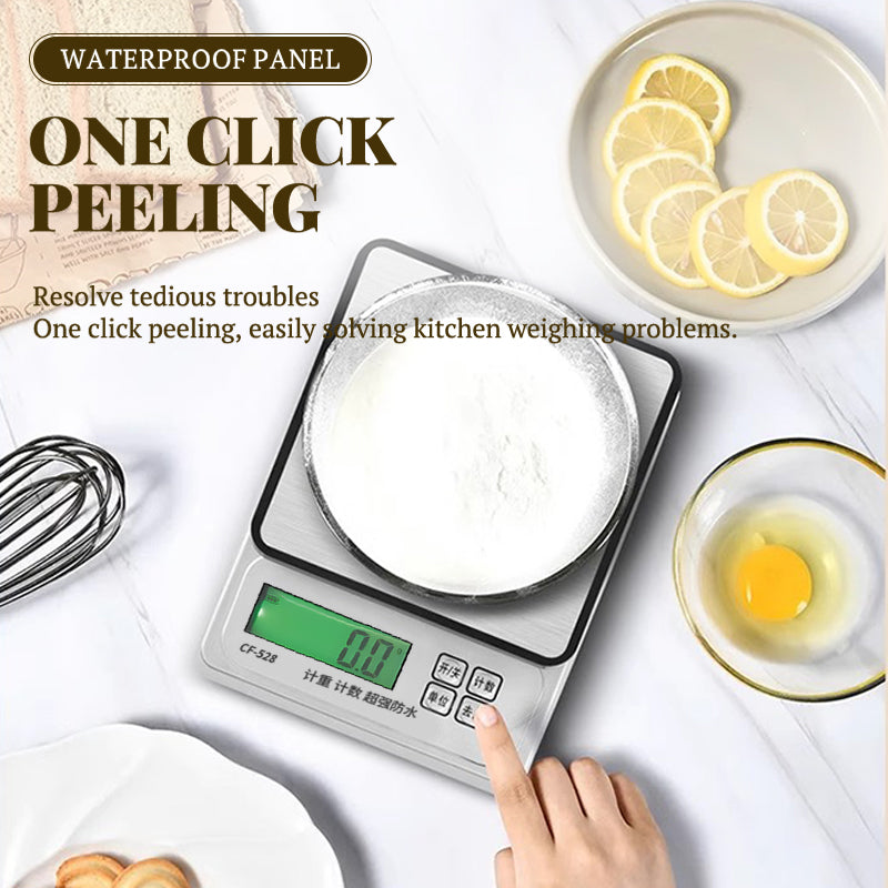 Silver waterproof electronic kitchen scale 3kg/0.1g