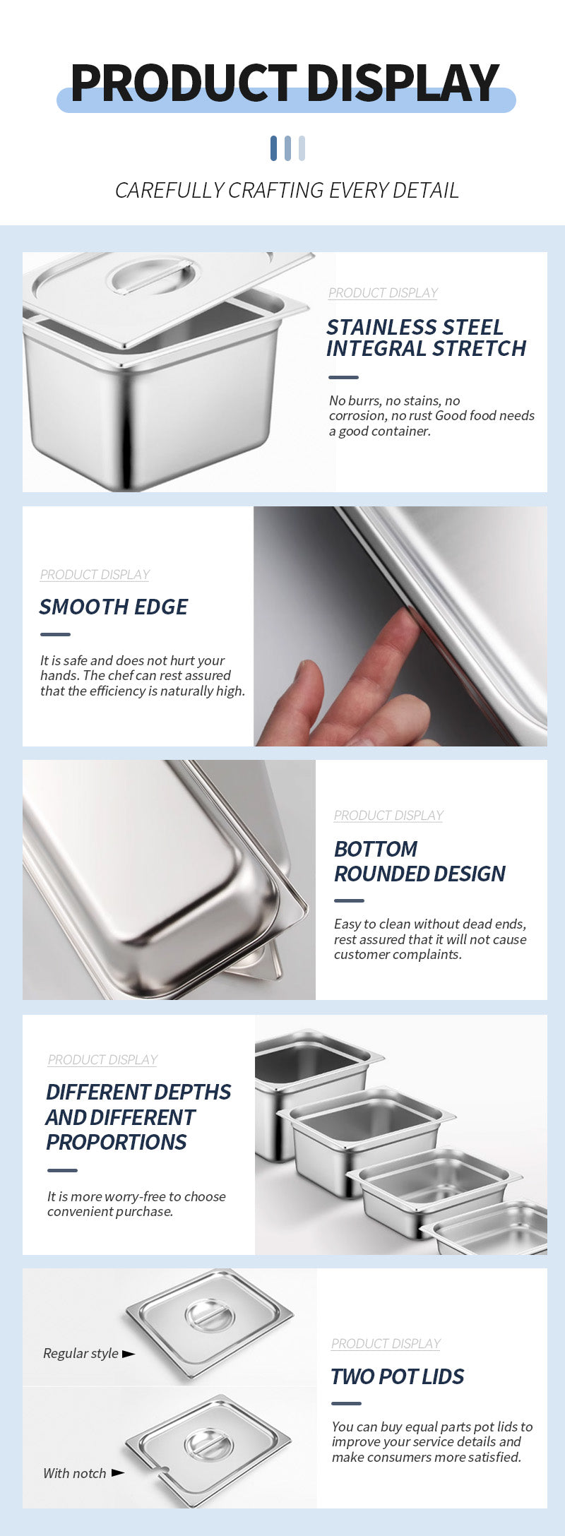 European style professional stainless steel GN food pot (1/3 size)