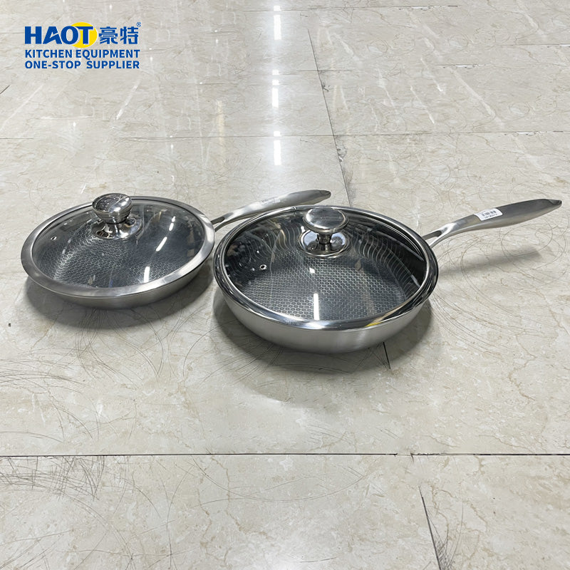 26cm three-layer steel non stick frying pan with glass cover (304)