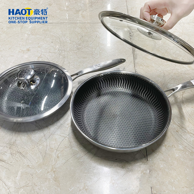 26cm three-layer steel non stick frying pan with glass cover (304)