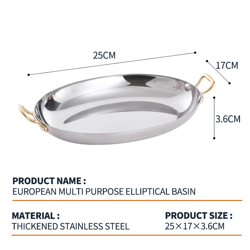 Stainless steel egg shaped double ear pan with gold plating