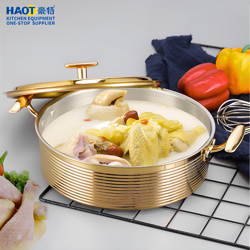 30cm Gold-Plated Korean-Style Stainless Steel Pot with Triple-Layer Base
