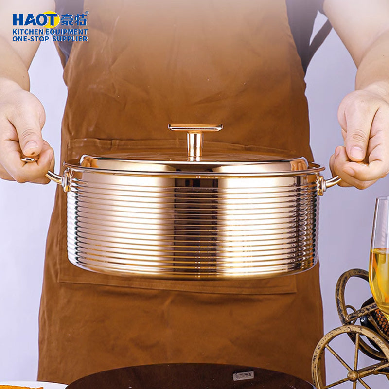 30cm Gold-Plated Korean-Style Stainless Steel Pot with Triple-Layer Base