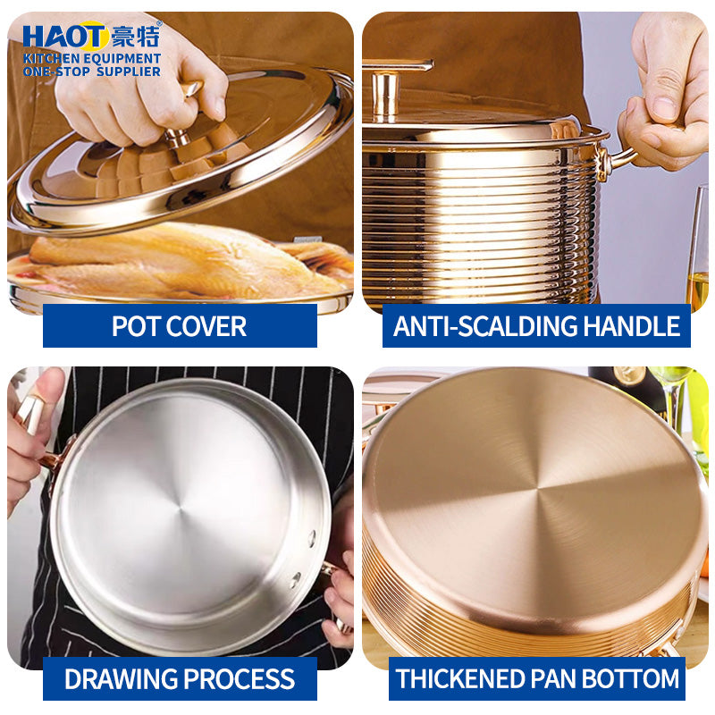 30cm Gold-Plated Korean-Style Stainless Steel Pot with Triple-Layer Base