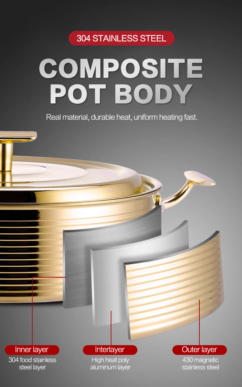 30cm Gold-Plated Korean-Style Stainless Steel Pot with Triple-Layer Base