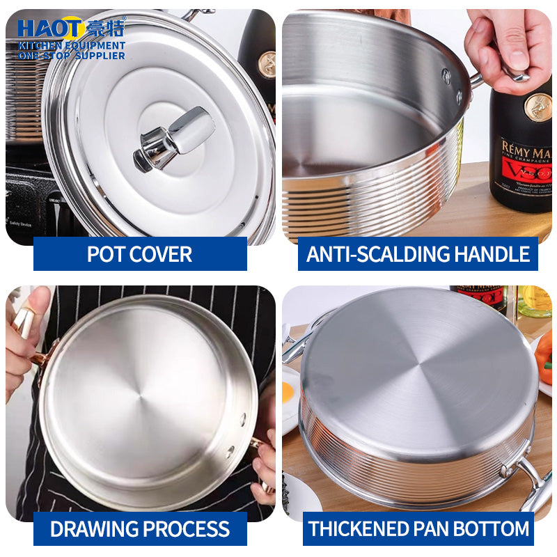 30cm Silver-Toned Korean-Style Stainless Steel Pot with Triple-Layer Base