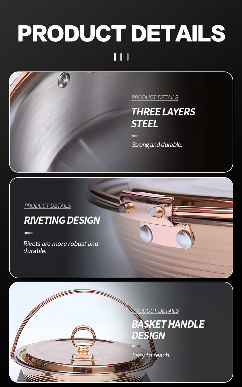 28cm Triple-Layer Stainless Steel Chafing Dish with Brass Finish