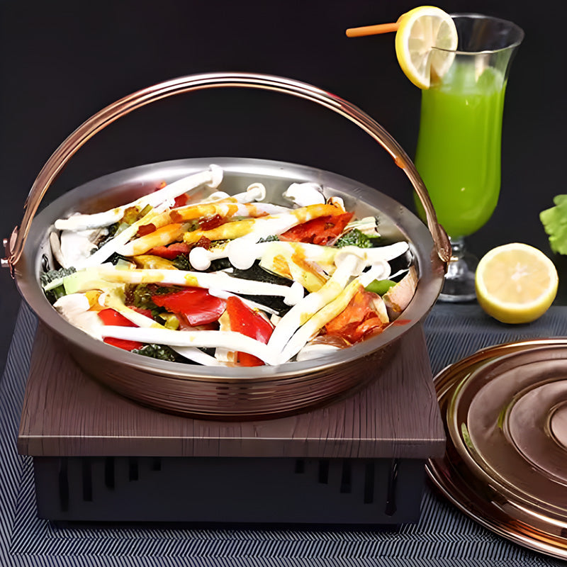 28cm Triple-Layer Stainless Steel Chafing Dish with Brass Finish