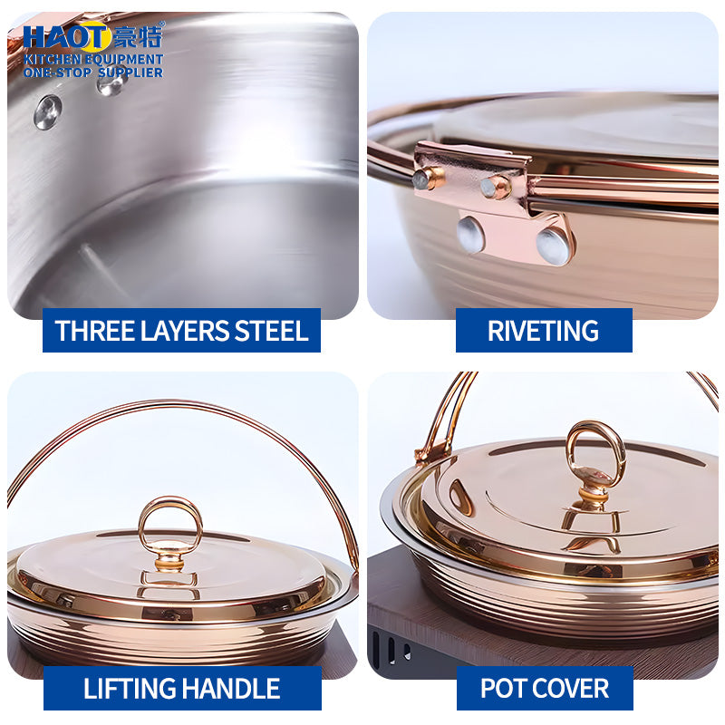 28cm Triple-Layer Stainless Steel Chafing Dish with Brass Finish