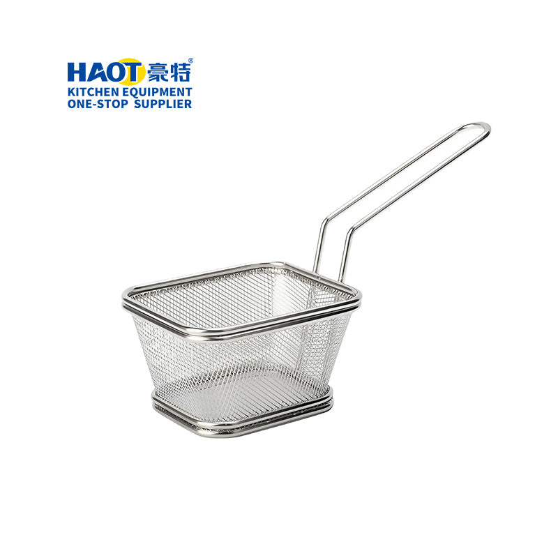 Long handled square mesh mini frying basket