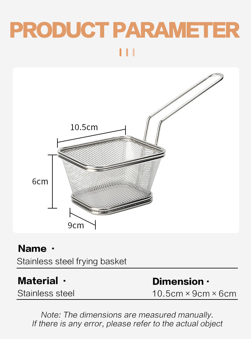 Long handled square mesh mini frying basket