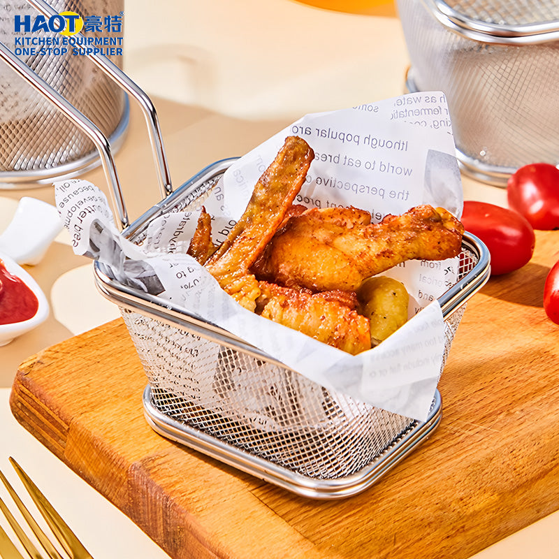 Long handled square mesh mini frying basket