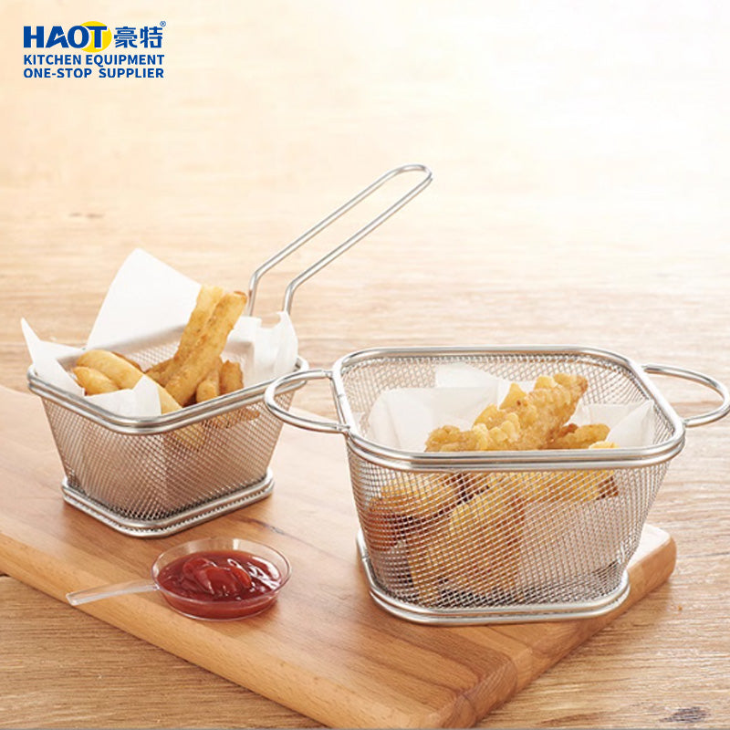 Long handled square mesh mini frying basket