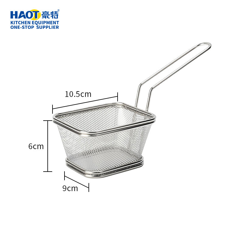 Long handled square mesh mini frying basket