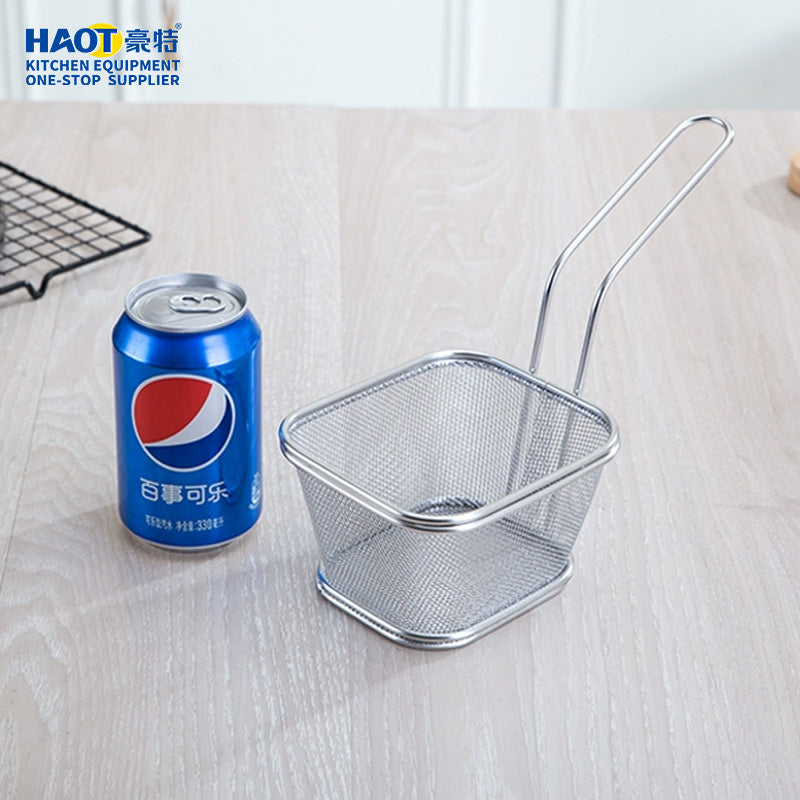 Long handled square mesh mini frying basket