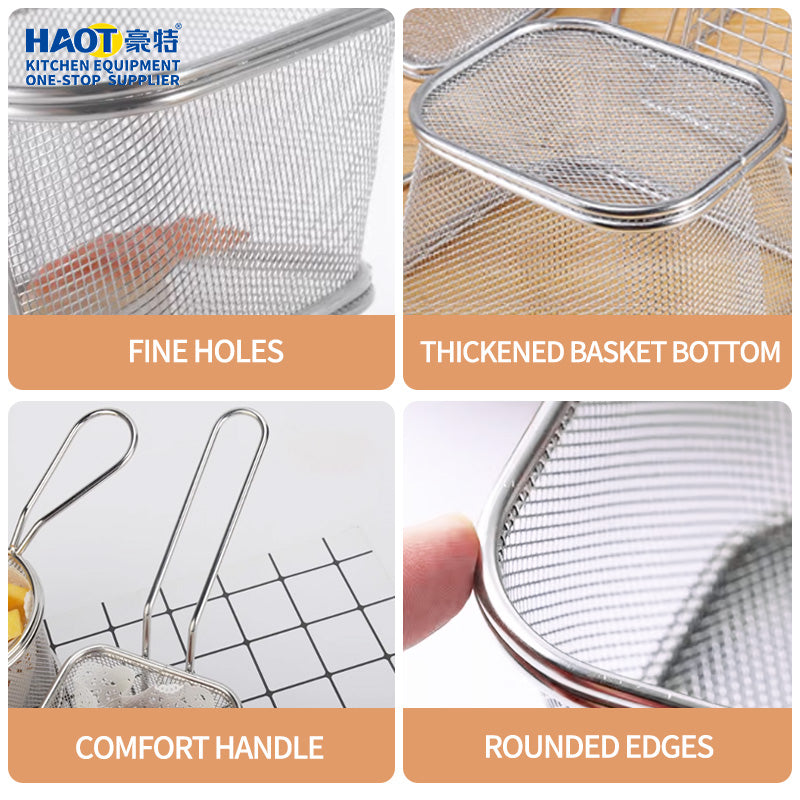 Long handled square mesh mini frying basket