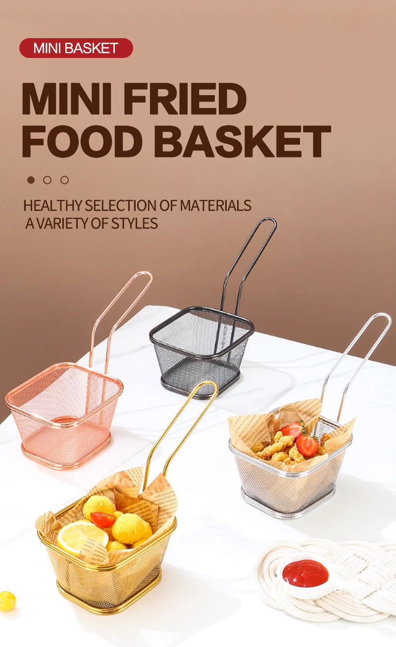 Long handled square mesh mini frying basket