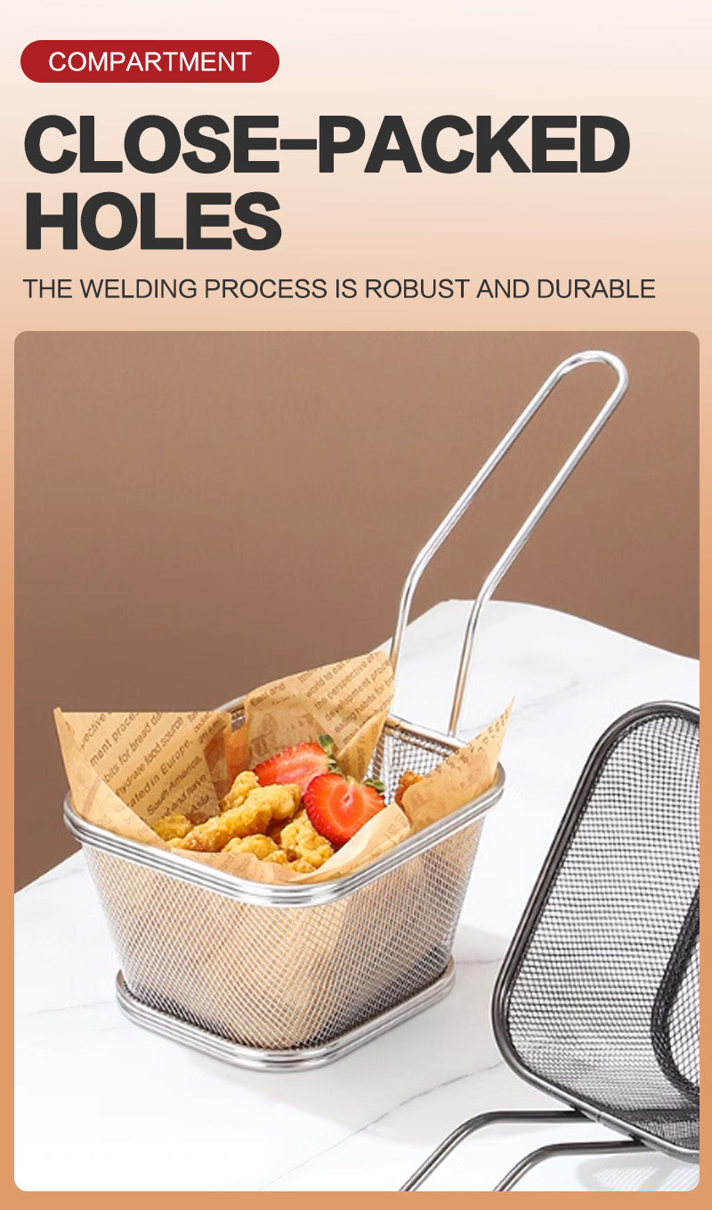 Long handled square mesh mini frying basket