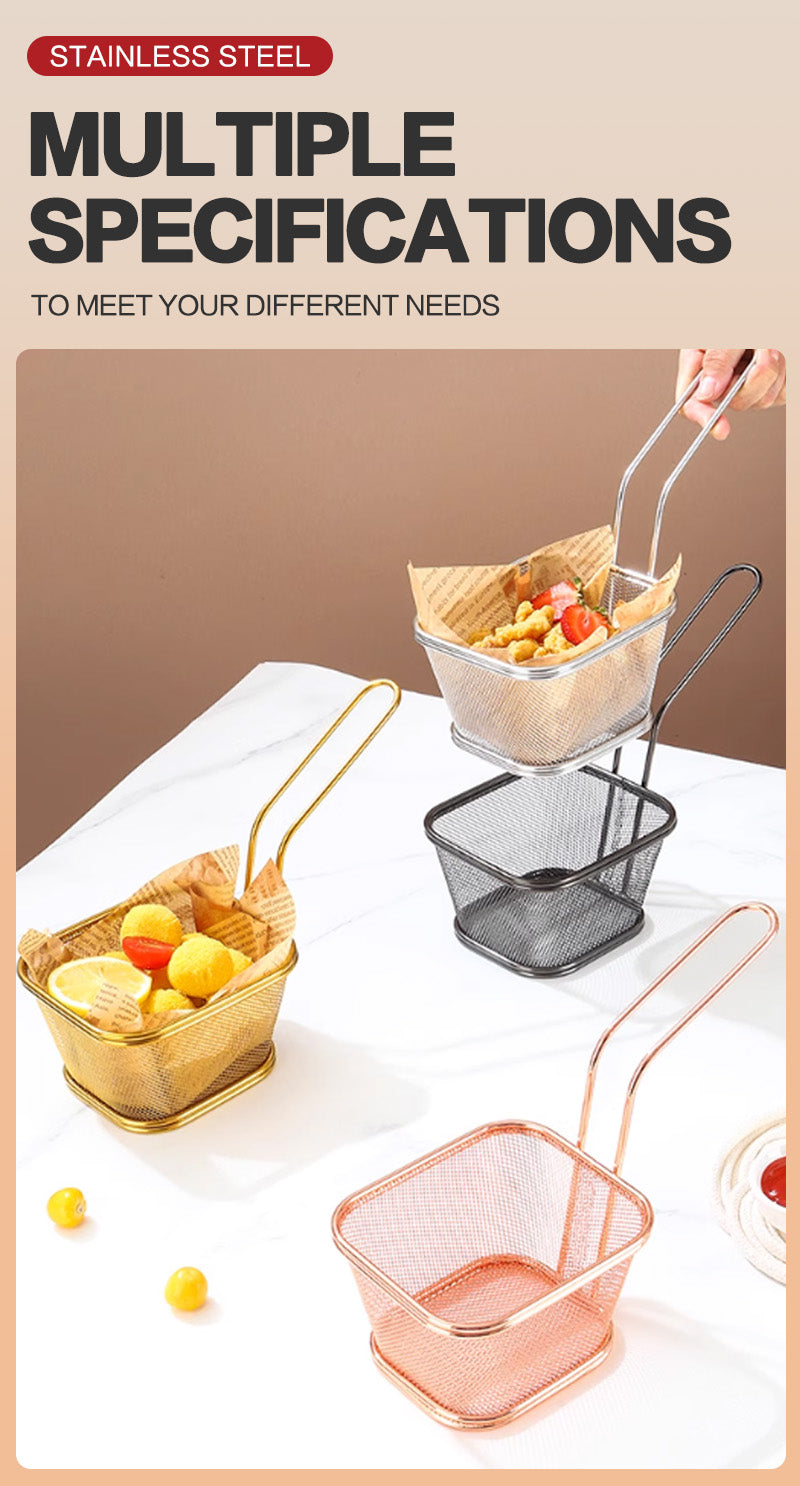 Long handled square mesh mini frying basket