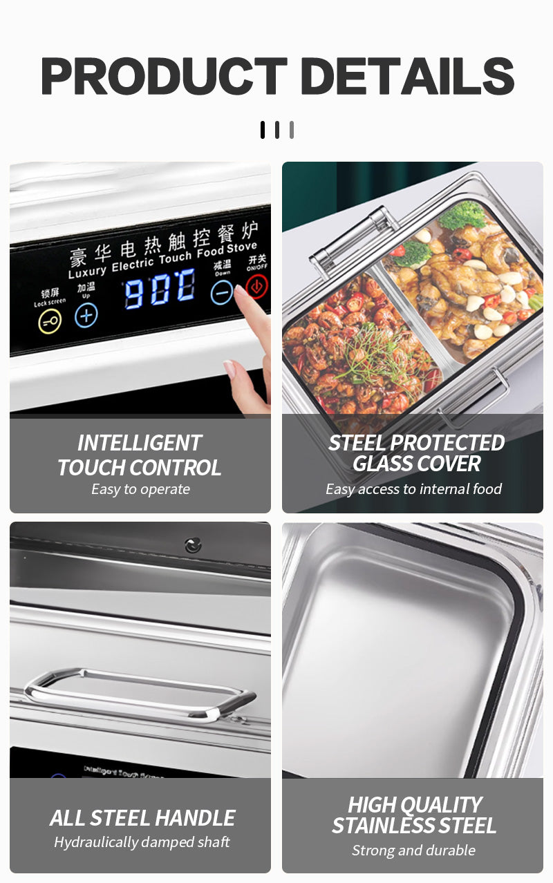 Digital temperature controlled rectangular glass edge dining stove