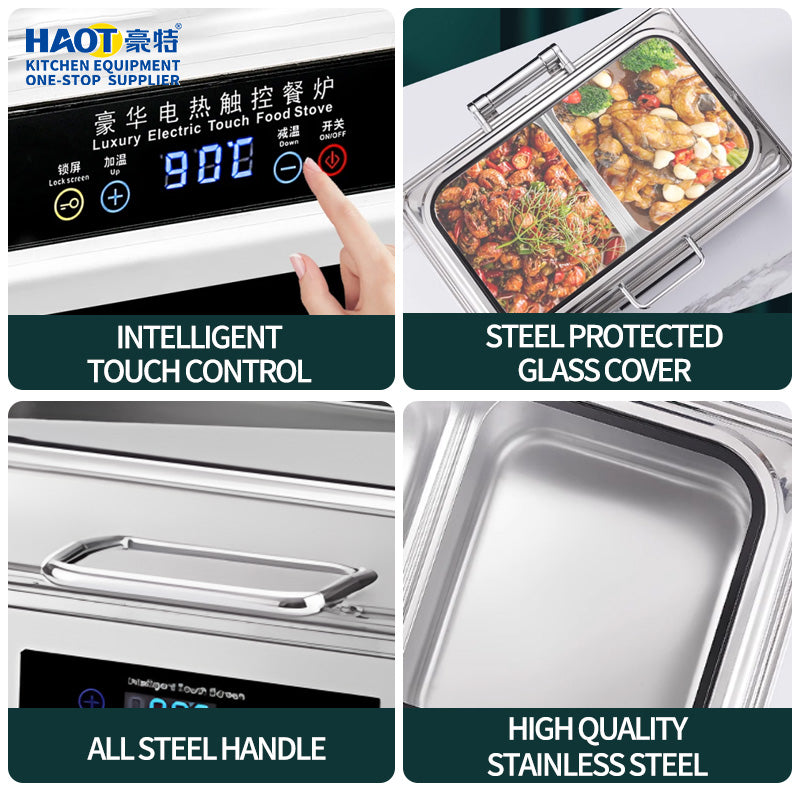 Digital temperature controlled rectangular glass edge dining stove