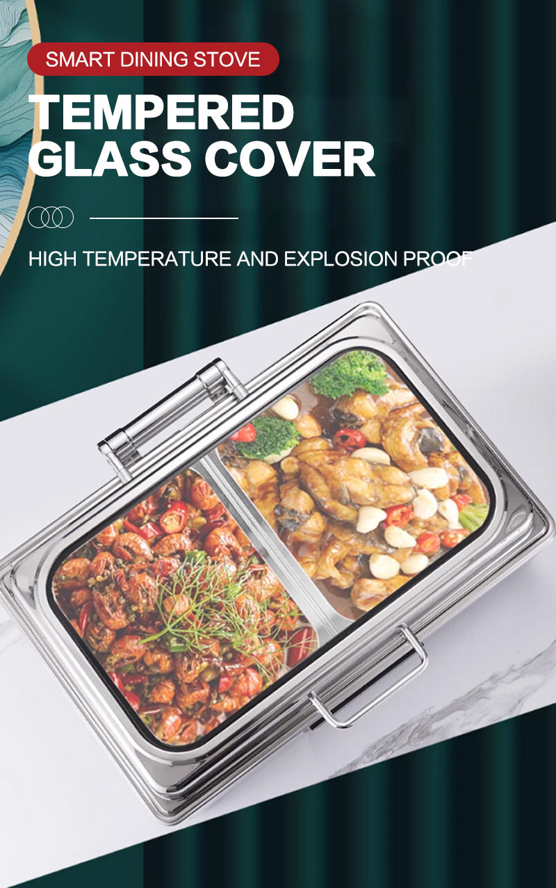 Digital temperature controlled rectangular glass edge dining stove