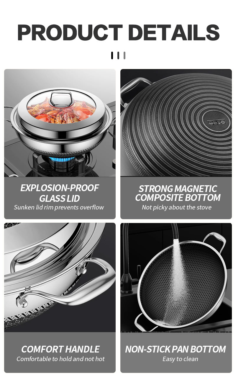 36cm three-layer steel double-sided double ear frying pan