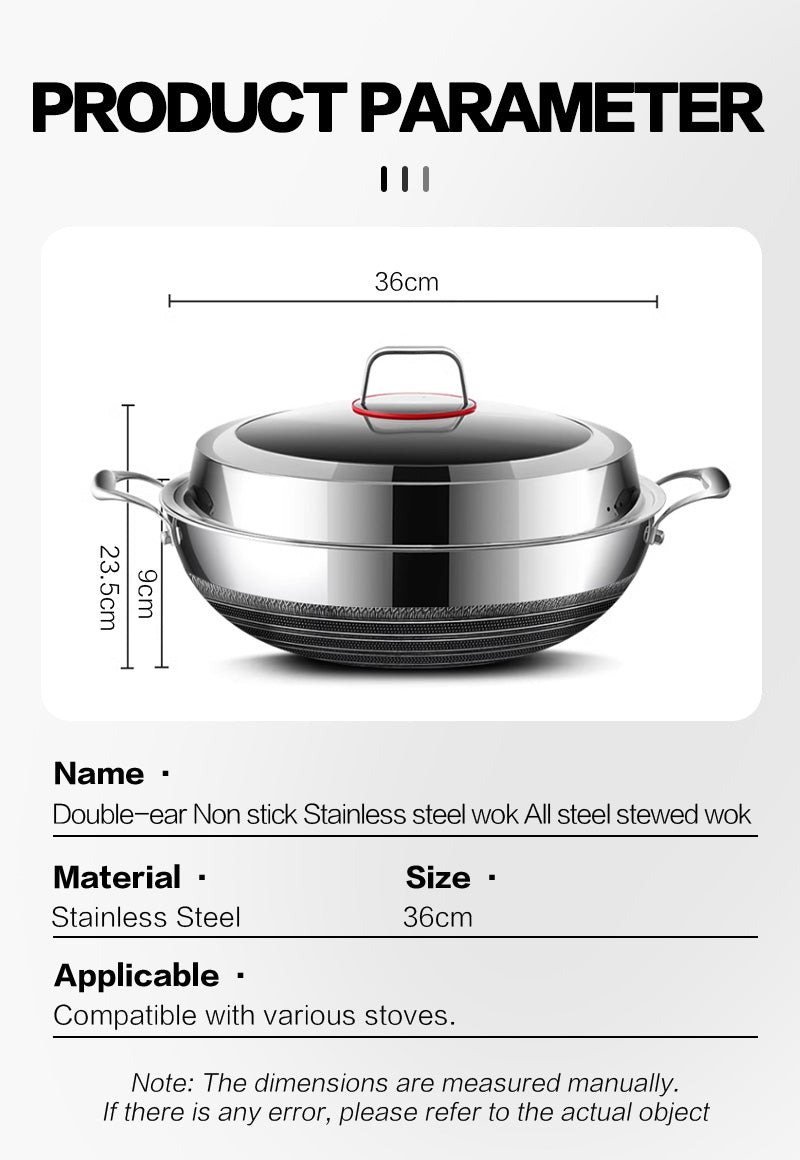 Double-ear Non stick Stainless steel wok All steel stewed wok