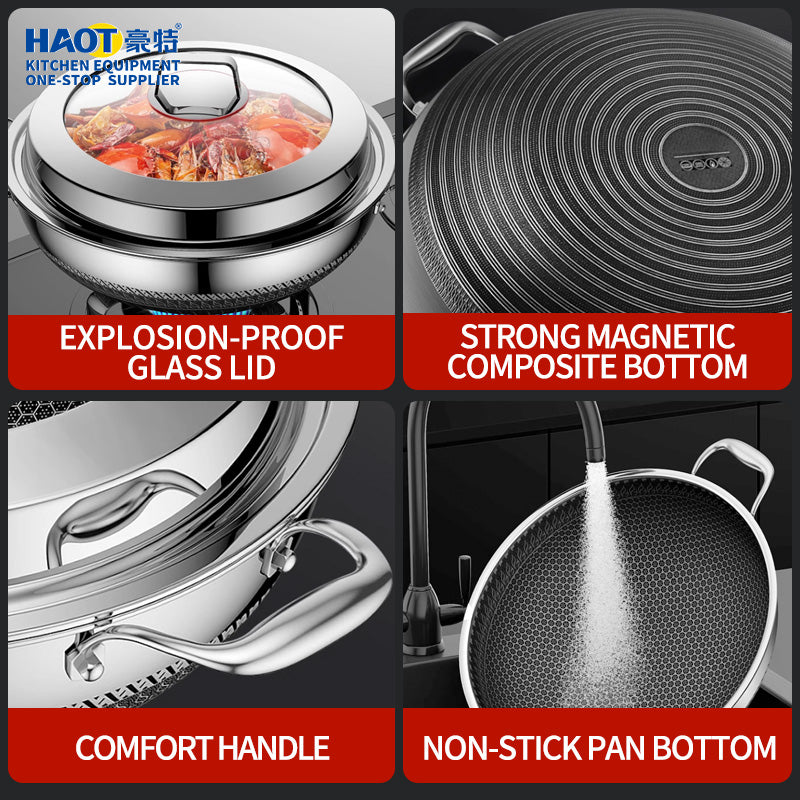 36cm three-layer steel double-sided double ear frying pan