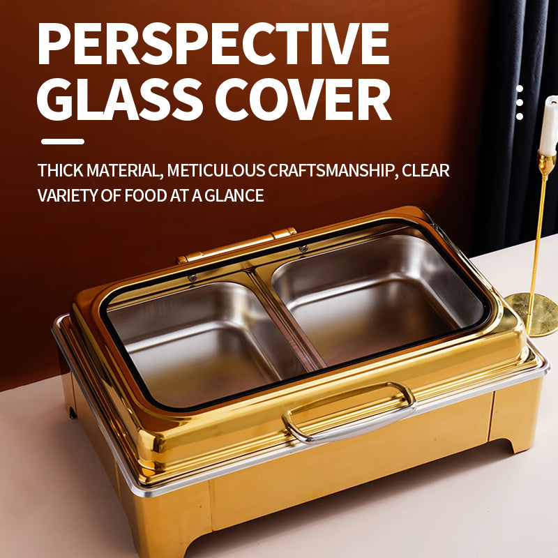 Rectangular hydraulic glass lid visible dining stove high foot (gold)