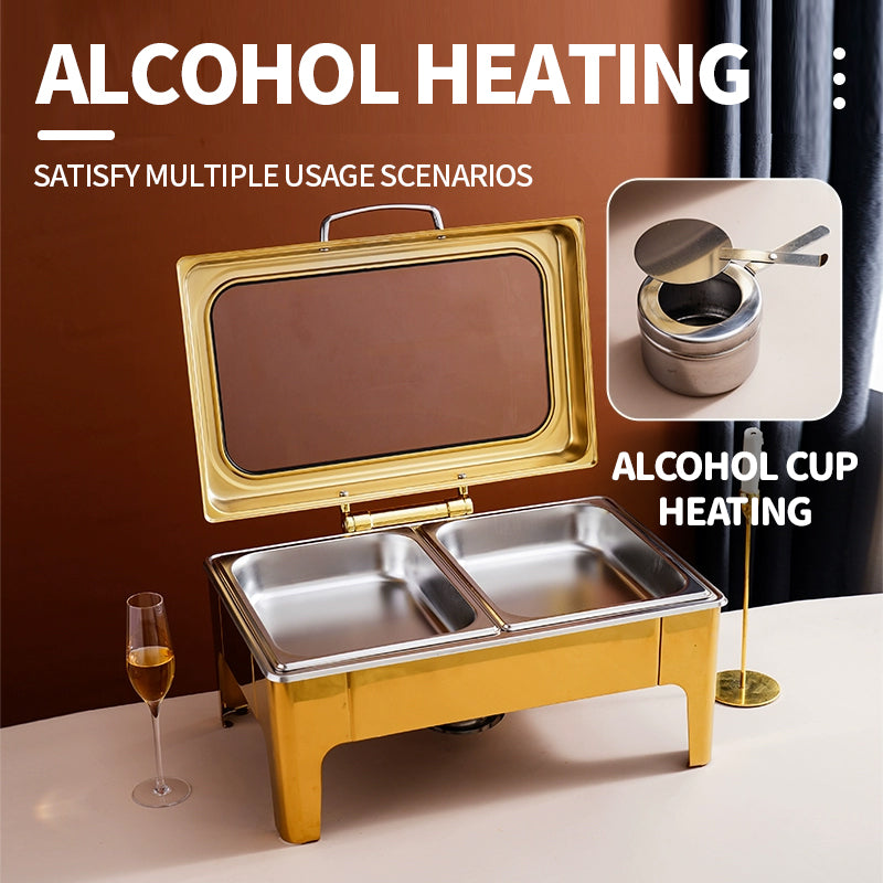 Rectangular hydraulic glass lid visible dining stove high foot (gold)