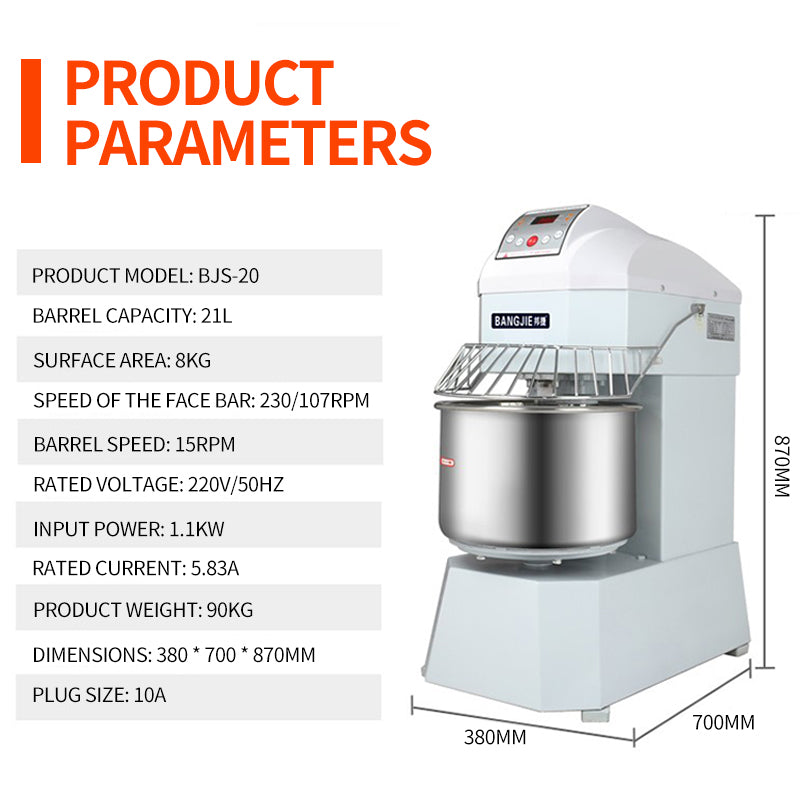 Bangjie BJS-20 Variable Frequency Dual-Motion Dough Mixer (20L)