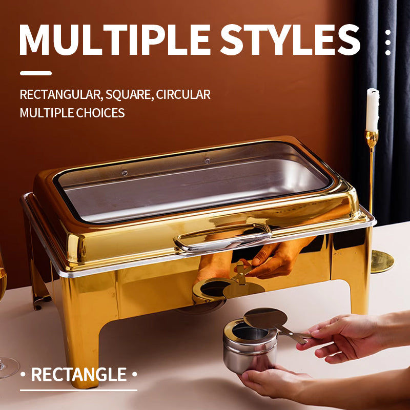 Rectangular hydraulic glass lid visible dining stove high foot (gold)