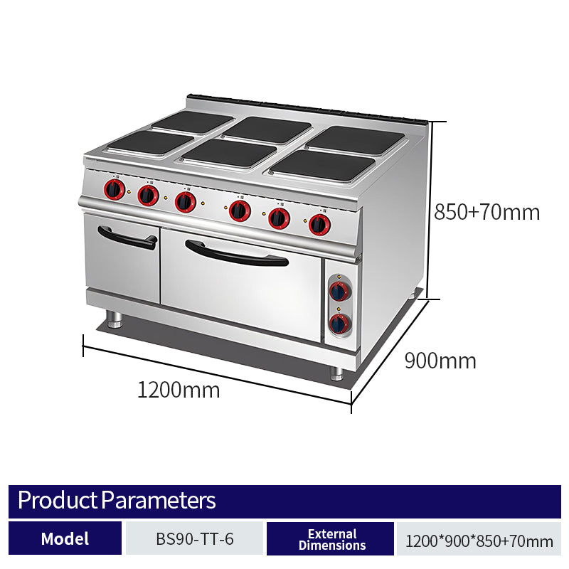 Six head square board cooking stove with electric oven(BS90-TT-6E)