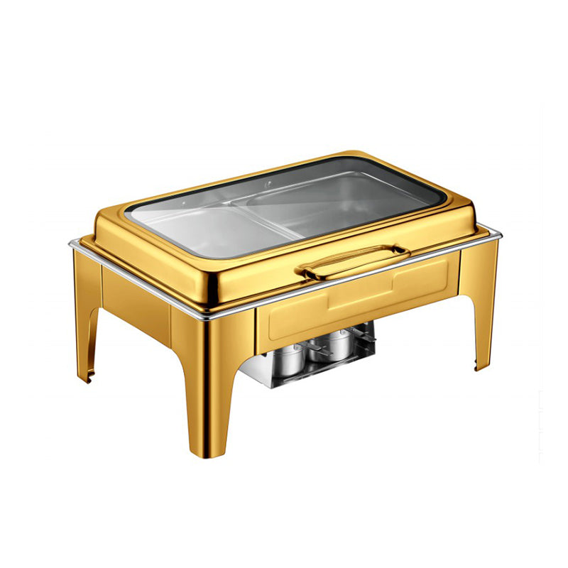 Rectangular hydraulic glass lid visible dining stove high foot (gold)